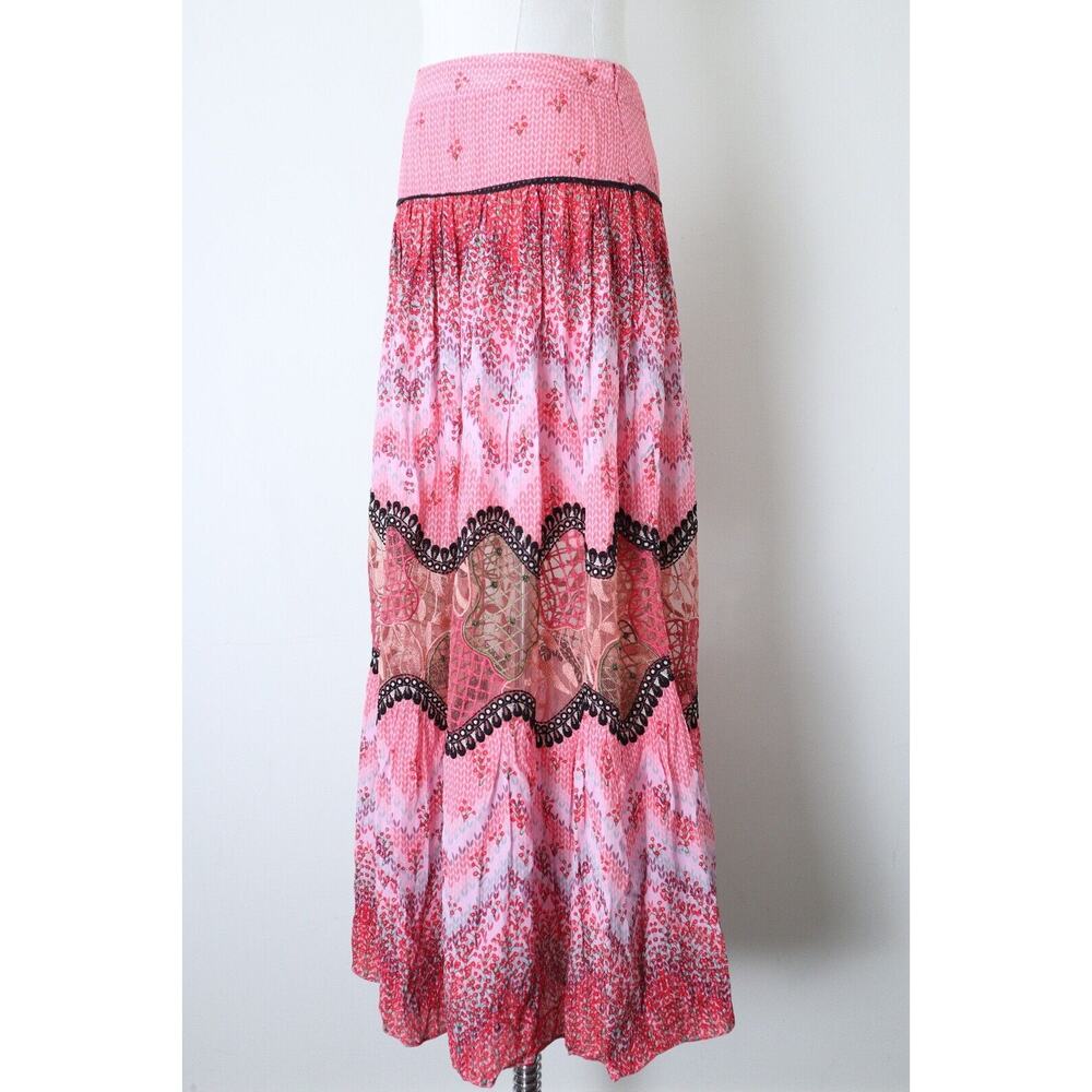 Anthropologie x Bhanuni Jyoti Size 0 Haylie Lace Maxi Skirt Pink Floral Print - Picture 6 of 12